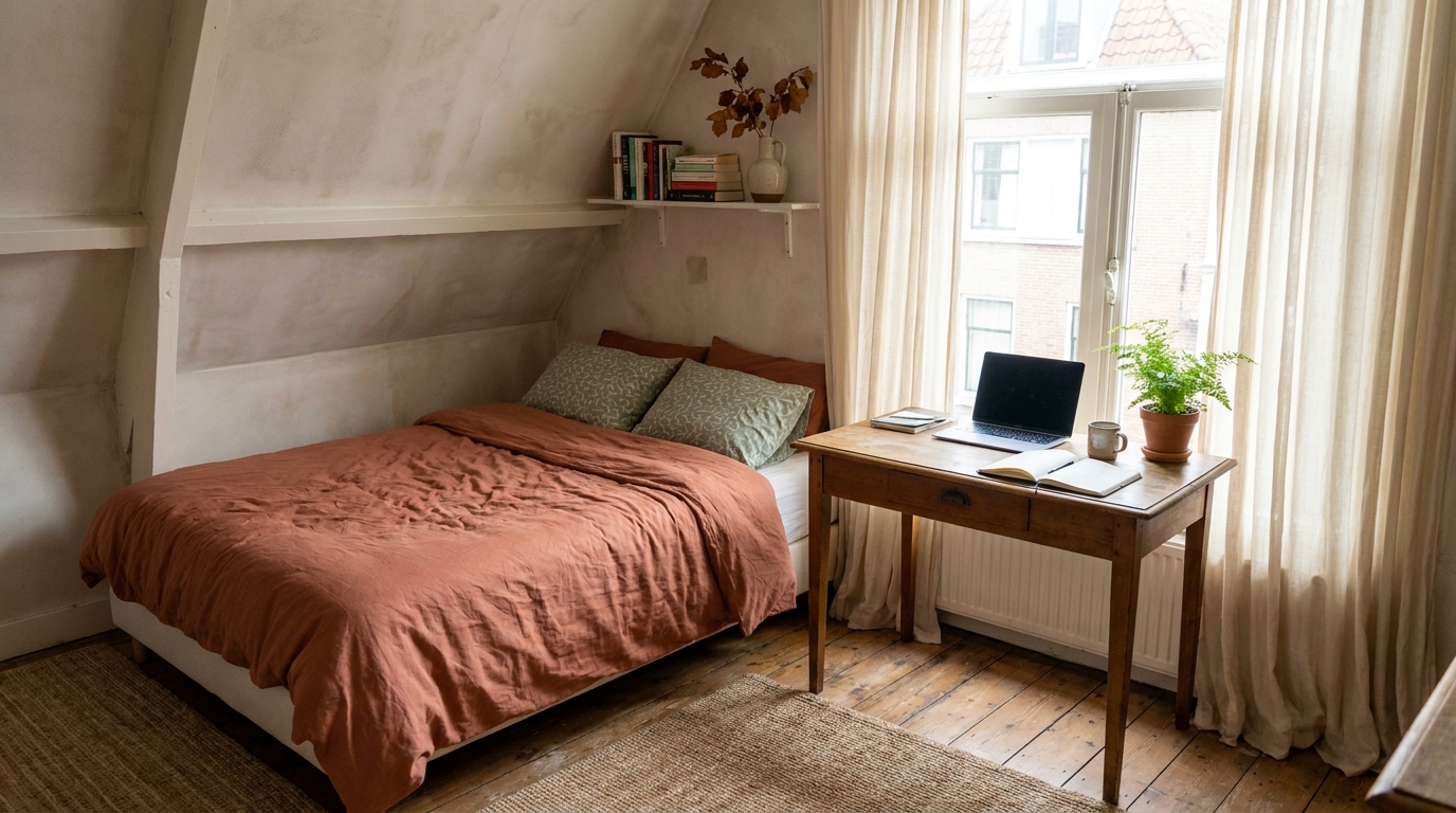 Kleine slaapkamer inrichten met een bureau erbij